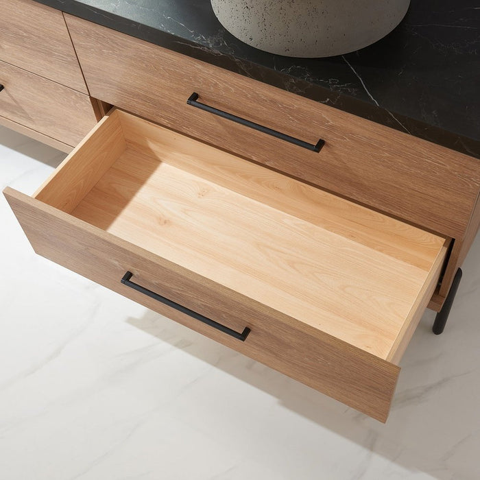 Vinnova Designs Trento 72" Double Sink Bath Vanity in North American Oak with Black Sintered Stone Top with Concrete Sink