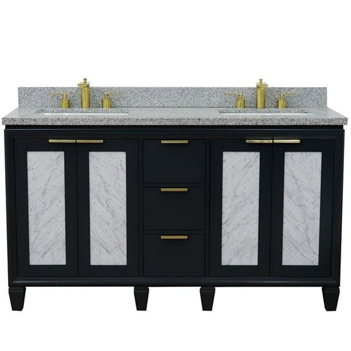 Bellaterra Home Trento 61" Double sink vanity in Dark Gray finish with Gray granite and rectangle sink