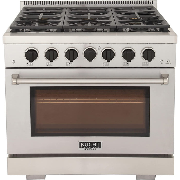 Kucht 36-Inch Propane Gas Range in Stainless Steel with Black Knob (KFX360/LP-K)