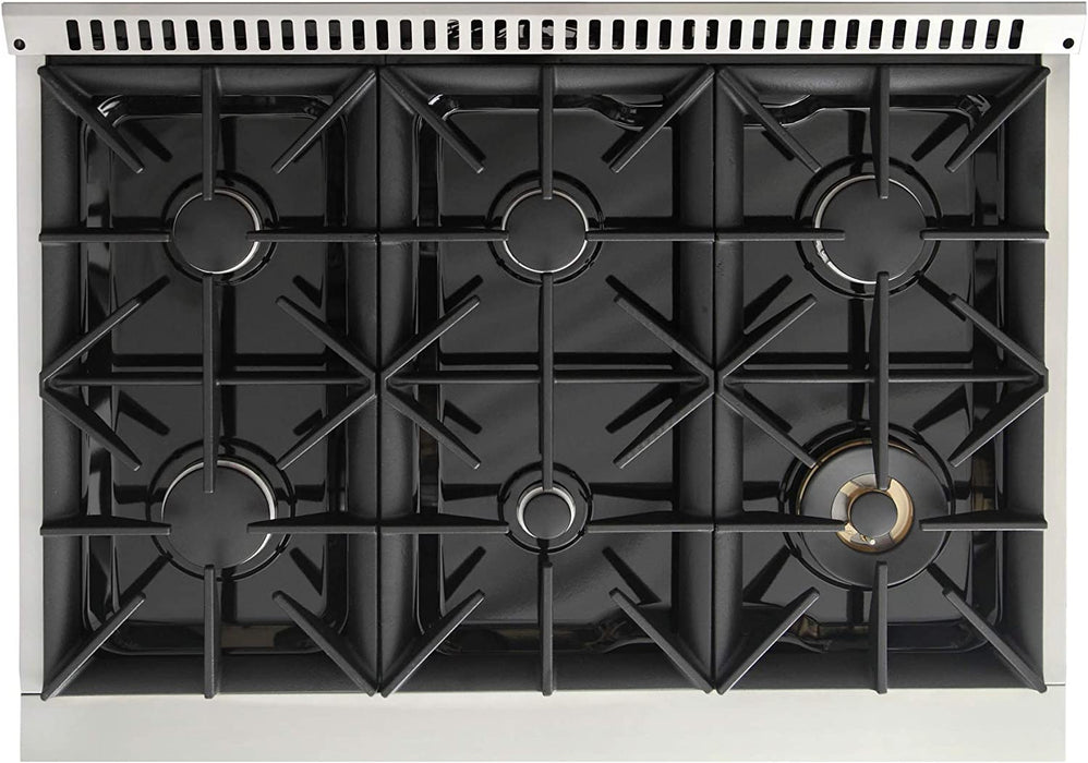 Kucht Signature 36" Propane Gas Range in Stainless Steel with Black, Gold & Silver (KNG361/LP-K-GOLD)