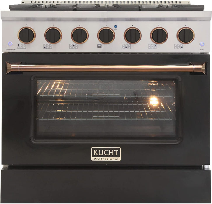 Kucht Signature 36" Propane Gas Range in Stainless Steel with Black, Gold & Silver (KNG361/LP-K-GOLD)