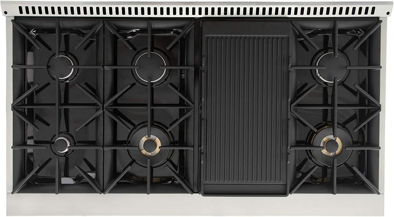 Kucht Signature 48-Inch 6.7 cu ft. Propane Gas Range with Black Door & Rose Gold Accents (KNG481/LP-K-ROSE)