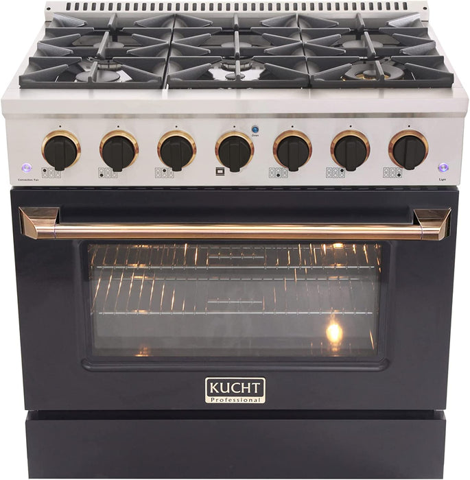 Kucht Signature 36" Propane Gas Range in Stainless Steel with Black, Gold & Silver (KNG361/LP-K-GOLD)