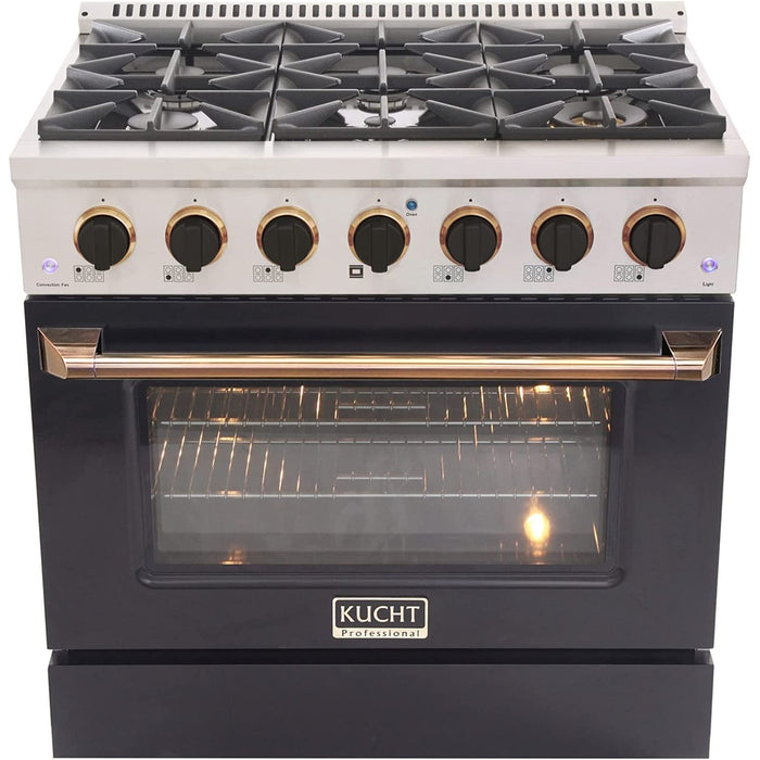 Kucht Signature 36" Gas Range in Stainless Steel with Black, Gold & Silver (KNG361-K-GOLD)