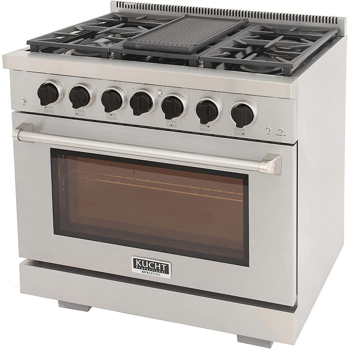 Kucht 36-Inch Propane Gas Range in Stainless Steel with Black Knob (KFX360/LP-K)