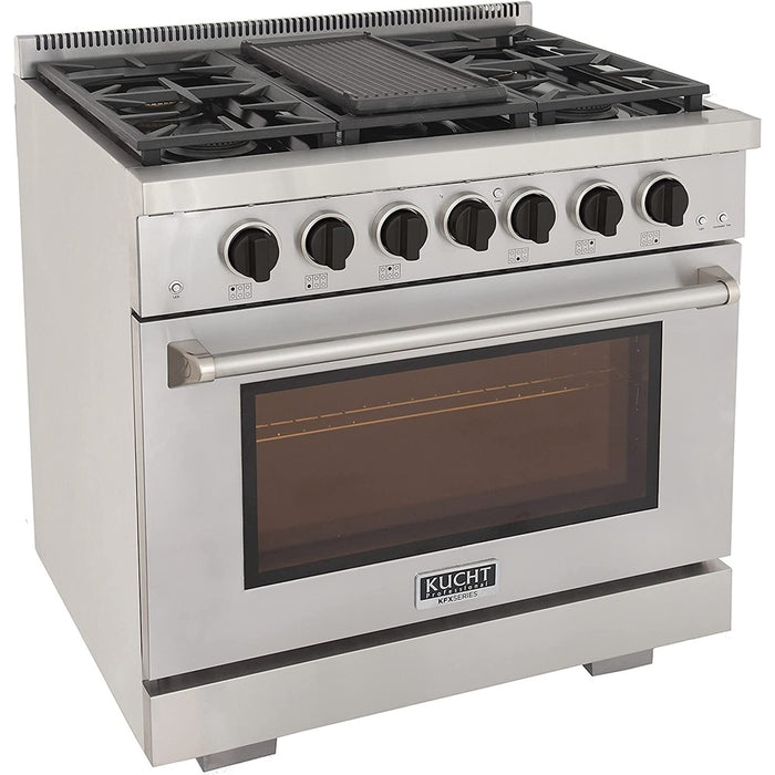Kucht 36-Inch Propane Gas Range in Stainless Steel with Black Knob (KFX360/LP-K)