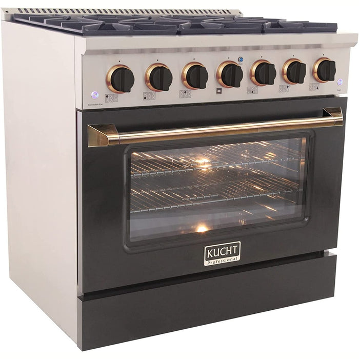 Kucht Signature 36" Gas Range in Stainless Steel with Black, Gold & Silver (KNG361-K-GOLD)