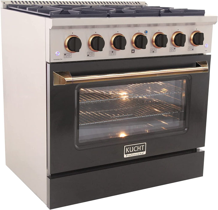 Kucht Signature 36" Propane Gas Range in Stainless Steel with Black, Gold & Silver (KNG361/LP-K-GOLD)