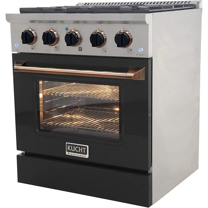 Kucht Signature 30-Inch Propane Gas Range with Convection Oven in Black with Black Knobs & Gold H&le (KNG301/LP-K-GOLD)