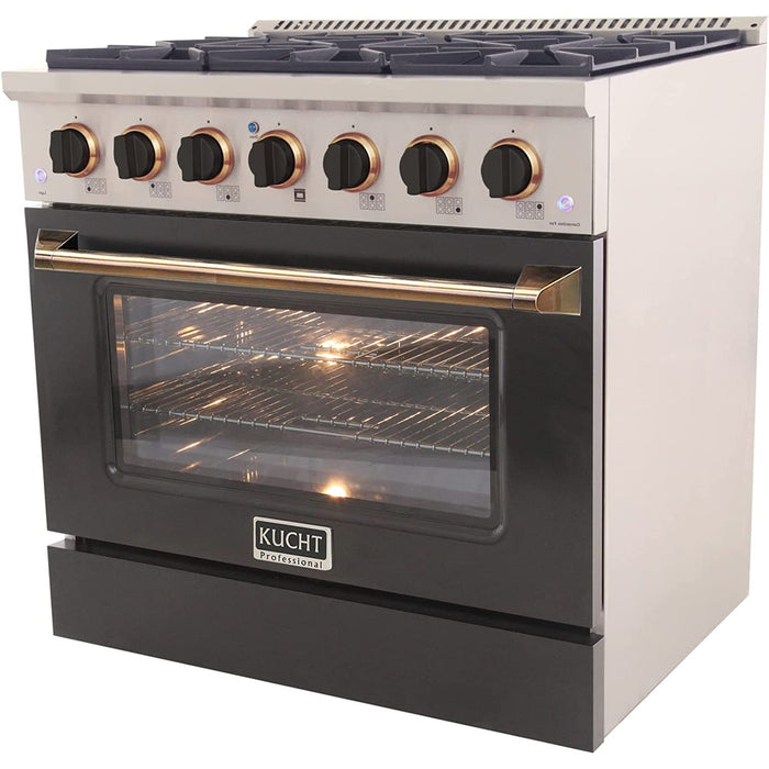 Kucht Signature 36" Gas Range in Stainless Steel with Black, Gold & Silver (KNG361-K-GOLD)