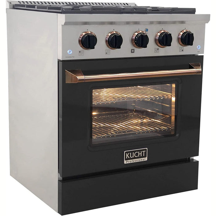 Kucht Signature 30" Gas Range with Convection Oven in Black with Black Knobs & Gold Handle (KNG301-K-GOLD)