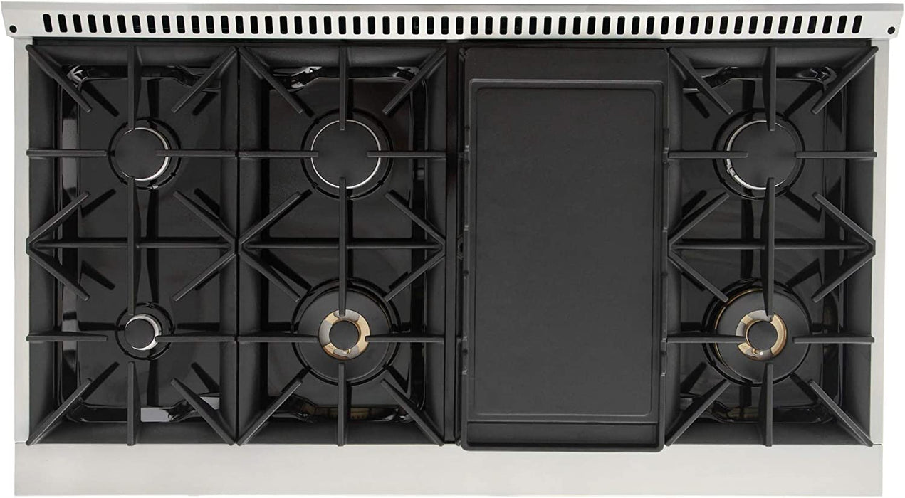 Kucht Signature 48-Inch 6.7 cu ft. Propane Gas Range with Black Door & Rose Gold Accents (KNG481/LP-K-ROSE)