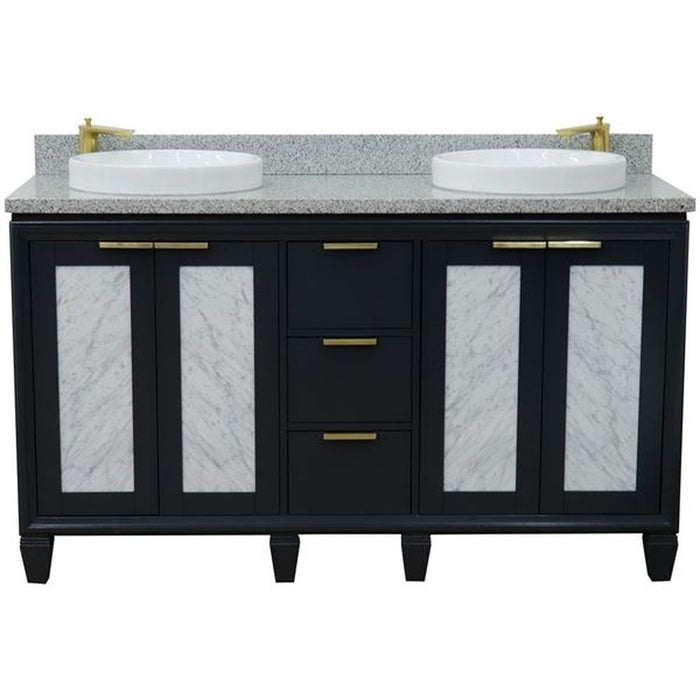 Bellaterra Home Trento 61" Double sink vanity in Dark Gray finish with Gray granite and round sink