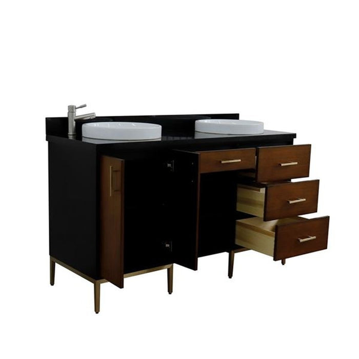 Bellaterra Home Imola 61" Double sink vanity in Walnut and Black finish and Black galaxy granite and round sink