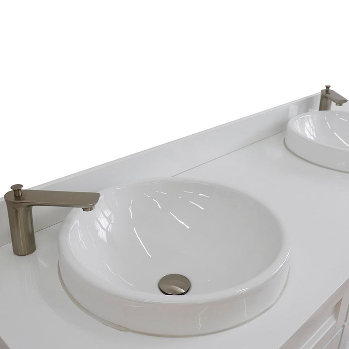 Bellaterra Home Terni 61" Double sink vanity in White finish and White quartz and round sink