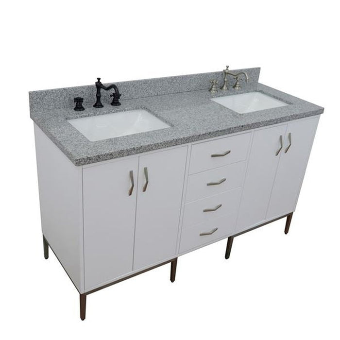 Bellaterra Home Tivoli 61" Double sink vanity in White finish with Gray granite and rectangle sink