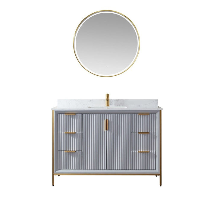 Vinnova Designs Granada 48" Vanity in Paris Grey with White Composite Grain Stone Countertop With Mirror