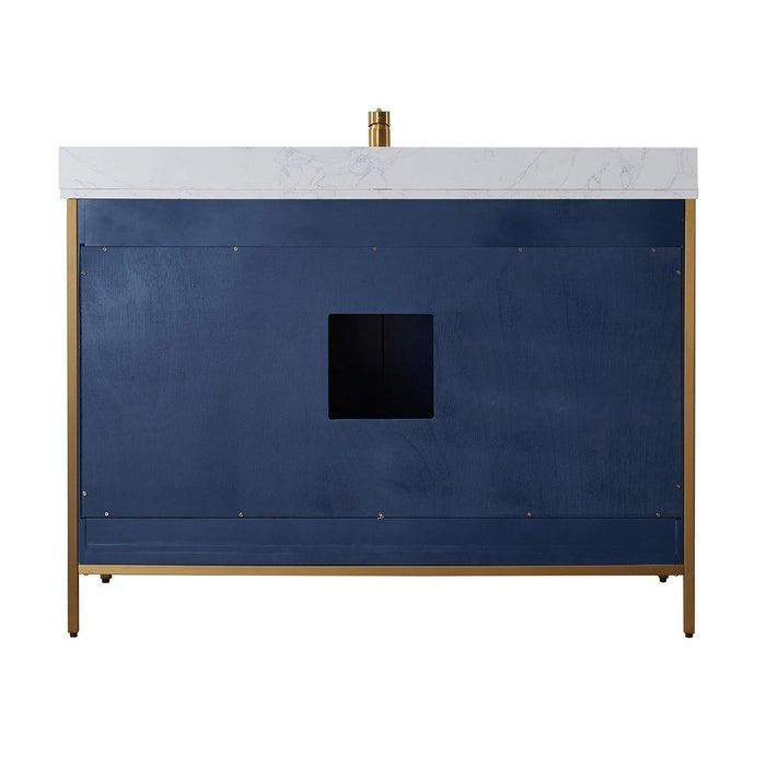 Vinnova Designs Granada 48" Vanity in Royal Blue with White Composite Grain Stone Countertop With Mirror