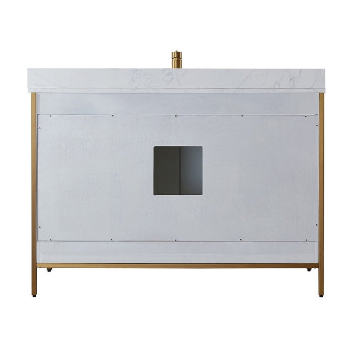 Vinnova Designs Granada 48" Vanity in White with White Composite Grain Stone Countertop With Mirror