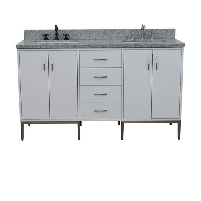 Bellaterra Home Tivoli 61" Double sink vanity in White finish with Gray granite and rectangle sink