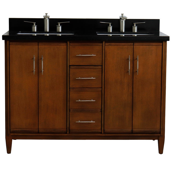 Bellaterra Home MCM 49" Double sink vanity in Walnut finish with Black galaxy granite and rectangle sink