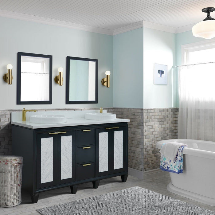 Bellaterra Home Trento 61" Double sink vanity in Dark Gray finish with White quartz and round sink