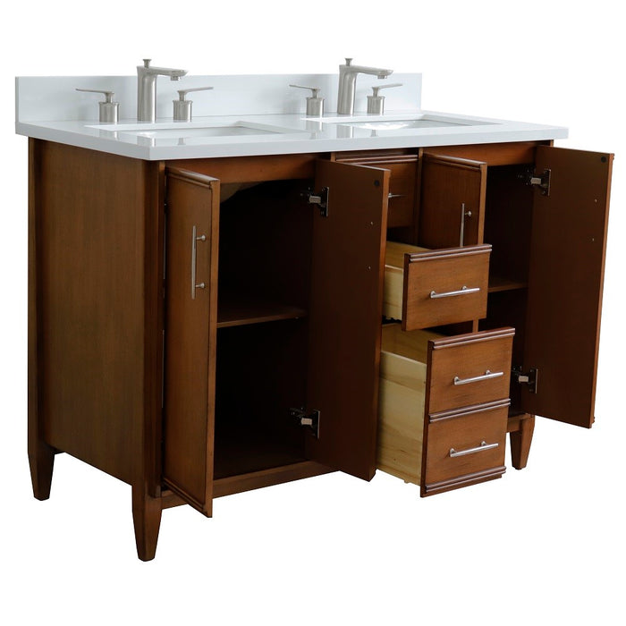 Bellaterra Home MCM 49" Double sink vanity in Walnut finish with White quartz and rectangle sink