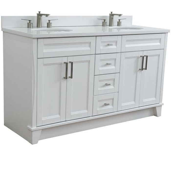 Bellaterra Home Terni 61" Double sink vanity in White finish and White quartz and oval sink