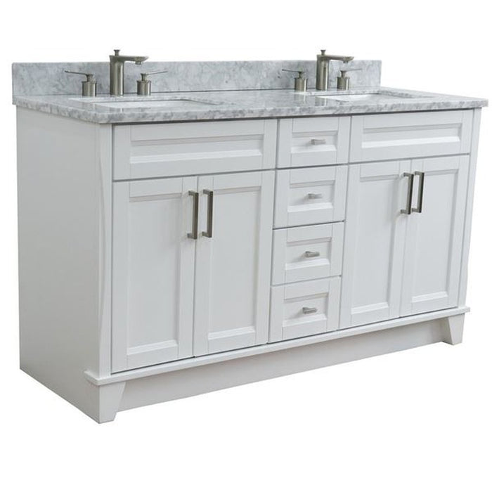 Bellaterra Home Terni 61" Double sink vanity in White finish and White Carrara marble and rectangle sink