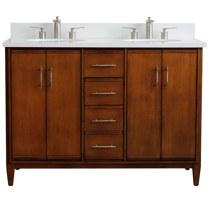 Bellaterra Home MCM 49" Double sink vanity in Walnut finish with White quartz and oval sink