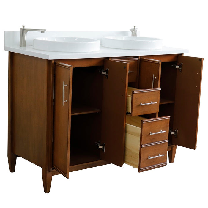 Bellaterra Home MCM 49" Double sink vanity in Walnut finish with White quartz and round sink