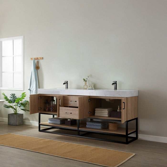 Vinnova Designs Alistair 72B" Double Vanity in North American Oak with White Grain Stone Countertop