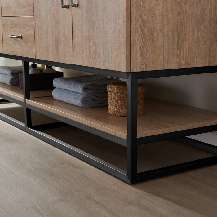 Vinnova Designs Alistair 72B" Double Vanity in North American Oak with White Grain Stone Countertop