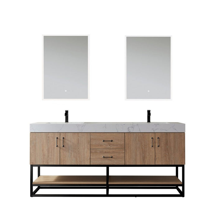 Vinnova Designs Alistair 72B" Double Vanity in North American Oak with White Grain Stone Countertop