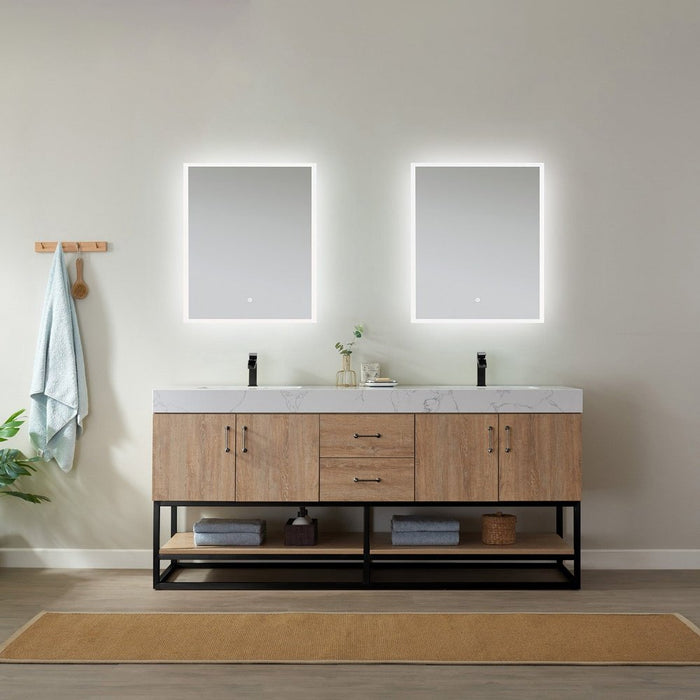 Vinnova Designs Alistair 72B" Double Vanity in North American Oak with White Grain Stone Countertop