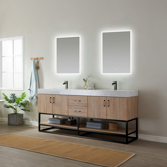 Vinnova Designs Alistair 72B" Double Vanity in North American Oak with White Grain Stone Countertop