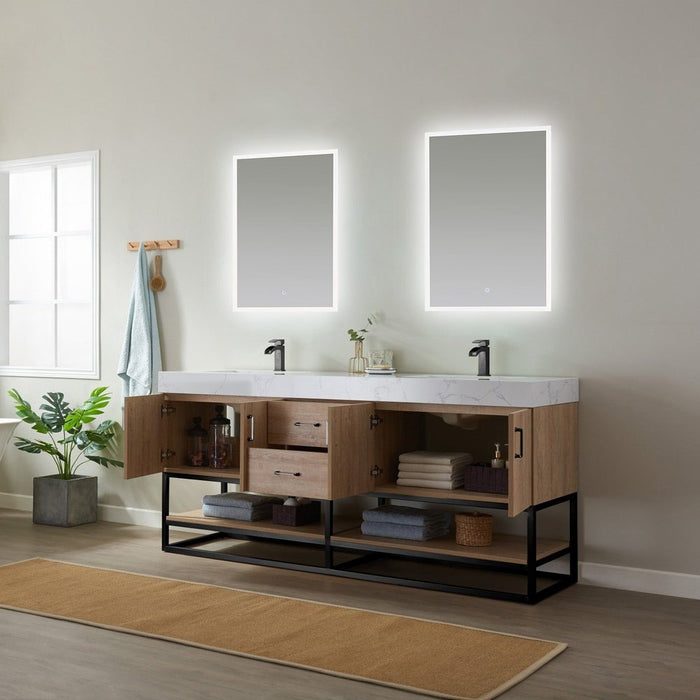 Vinnova Designs Alistair 72B" Double Vanity in North American Oak with White Grain Stone Countertop