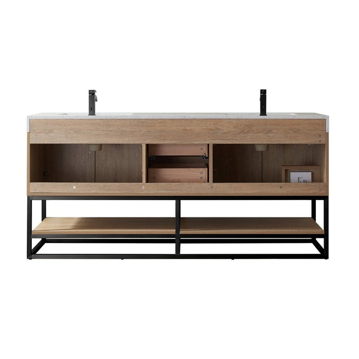 Vinnova Designs Alistair 72B" Double Vanity in North American Oak with White Grain Stone Countertop