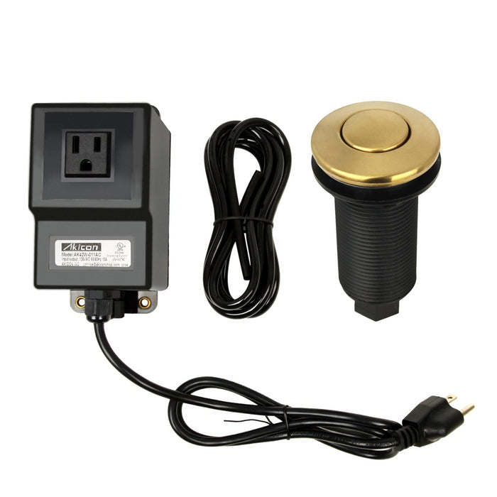 Single Outlet Antique Brushed Gold Garbage Disposal Kitchen Air Switch Kit - AK79001A-BTG