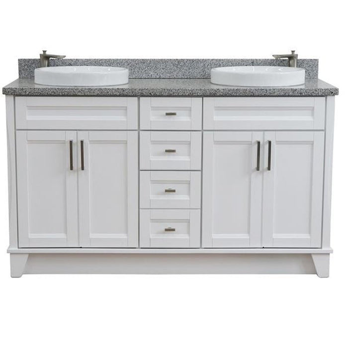 Bellaterra Home Terni 61" Double sink vanity in White finish and Gray granite and round sink