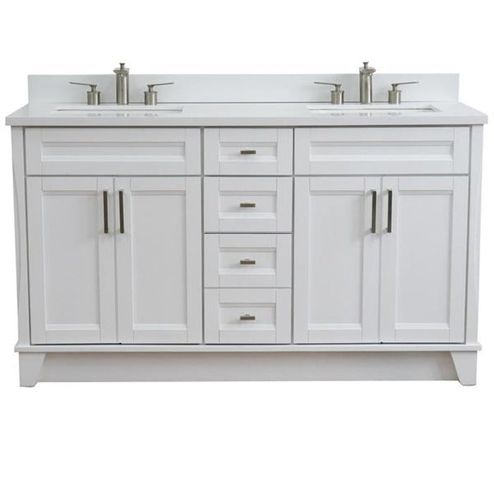 Bellaterra Home Terni 61" Double sink vanity in White finish and White quartz and rectangle sink