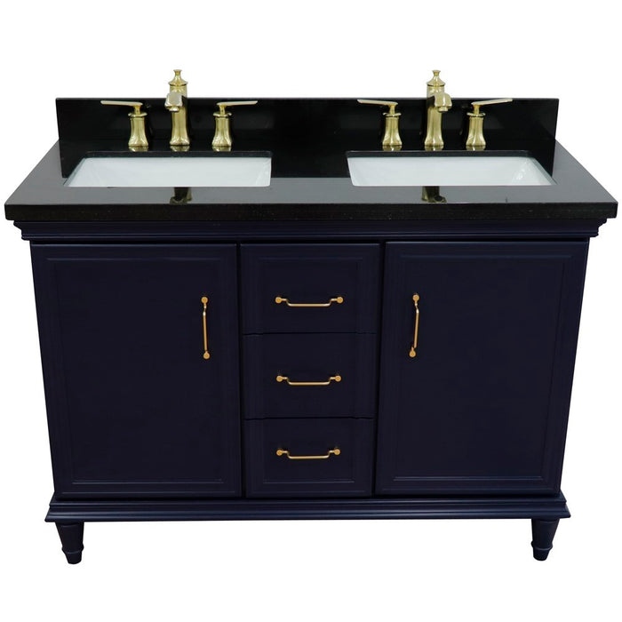 Bellaterra Home Forli 49" Double vanity in Blue finish with Black galaxy and rectangle sink