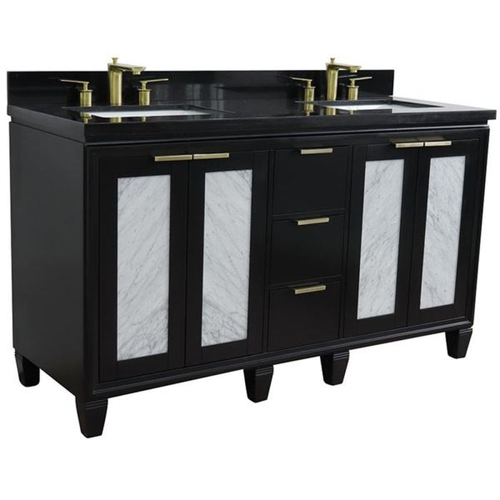 Bellaterra Home Trento 61" Double sink vanity in Black finish with Black galaxy granite and rectangle sink