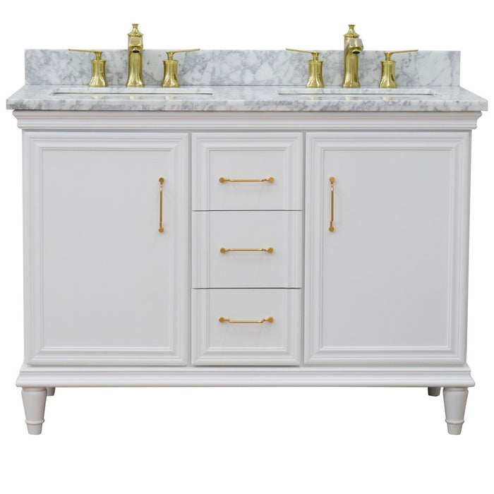 Bellaterra Home Forli 49" Double vanity in White finish with White Carrara and rectangle sink