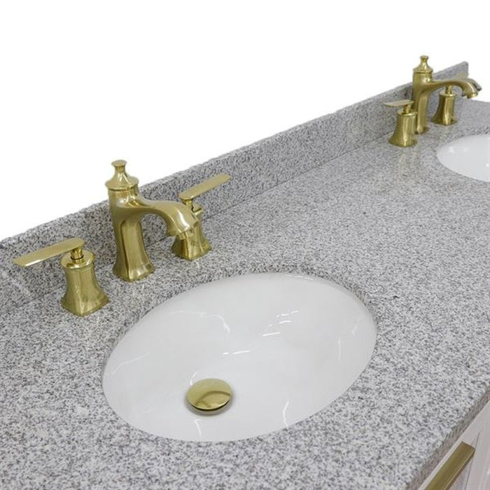 Bellaterra Home Trento 61" Double sink vanity in White finish with Gray granite and oval sink