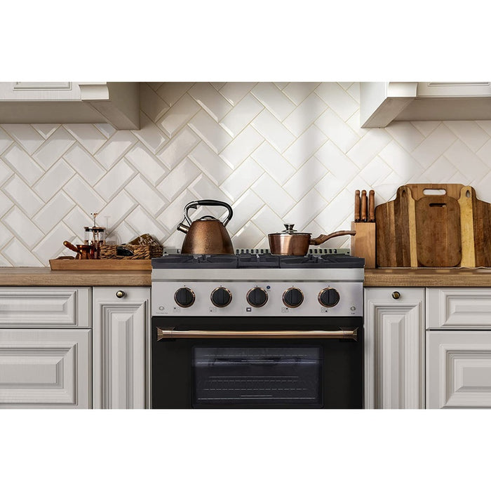 Kucht Signature 30-Inch Propane Gas Range with Convection Oven in Black with Black Knobs & Gold H&le (KNG301/LP-K-GOLD)