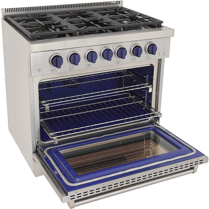 Kucht 36-Inch Propane Gas Range in Stainless Steel with Blue Knob (KFX360/LP-B)