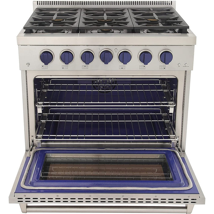 Kucht 36-Inch Propane Gas Range in Stainless Steel with Blue Knob (KFX360/LP-B)