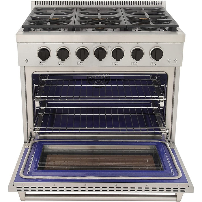 Kucht 36-Inch Propane Gas Range in Stainless Steel with Black Knob (KFX360/LP-K)
