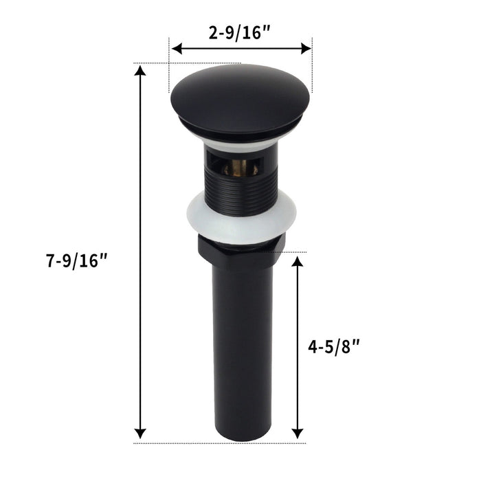 Matte Black Pop up Drain Stopper With Overflow - AK82011MB